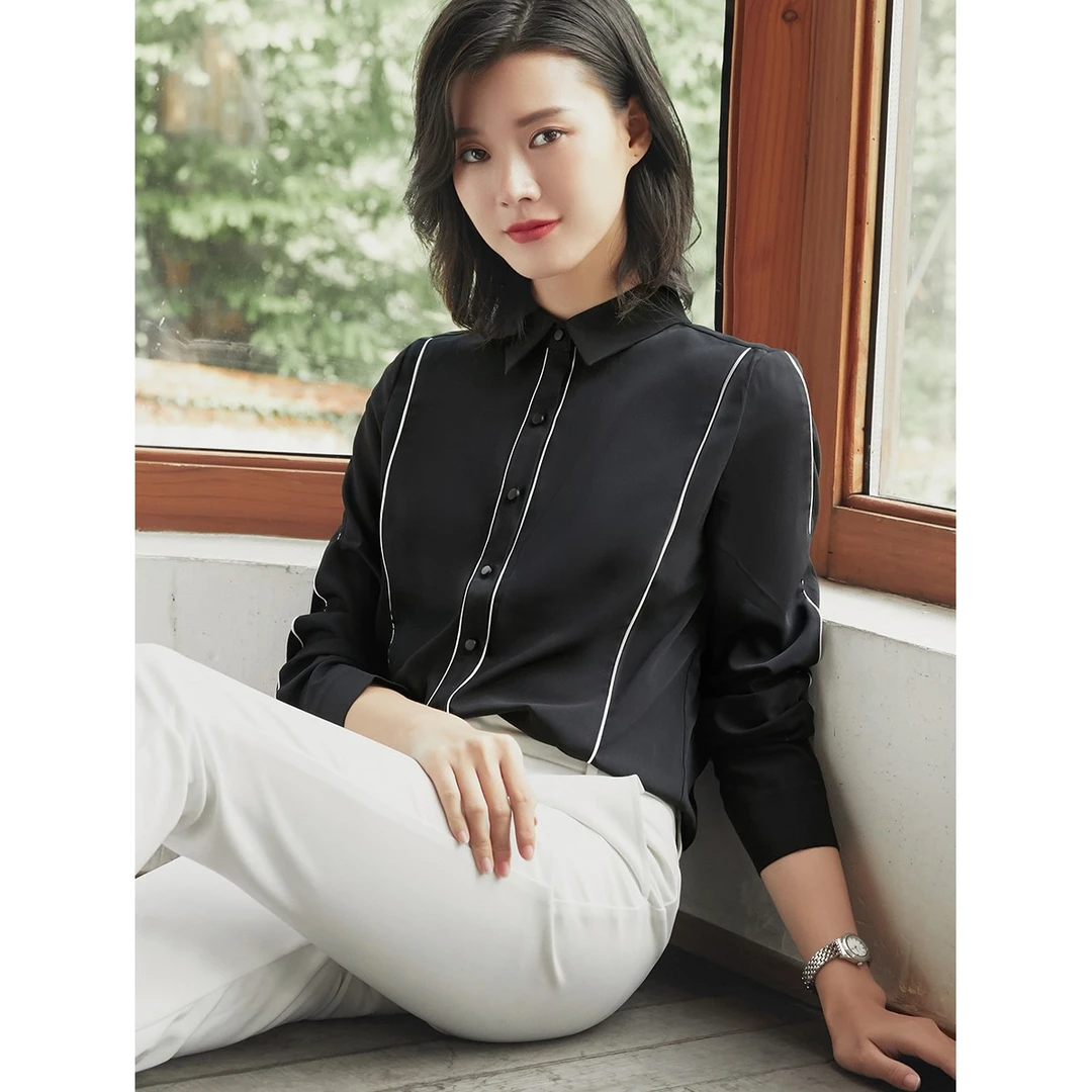 【曼贝宠粉节】曼贝9222衬衫设计感职业长袖女衬衫气质黑色百搭衬衫