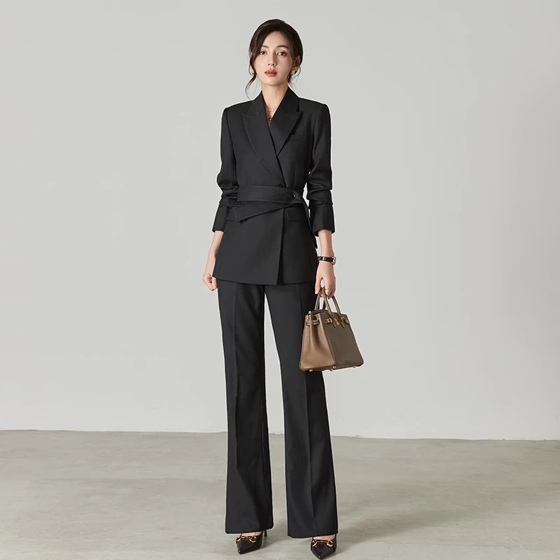 黑色西装套装女2025新款小众设计师款高级感职业休闲垫肩西服春秋