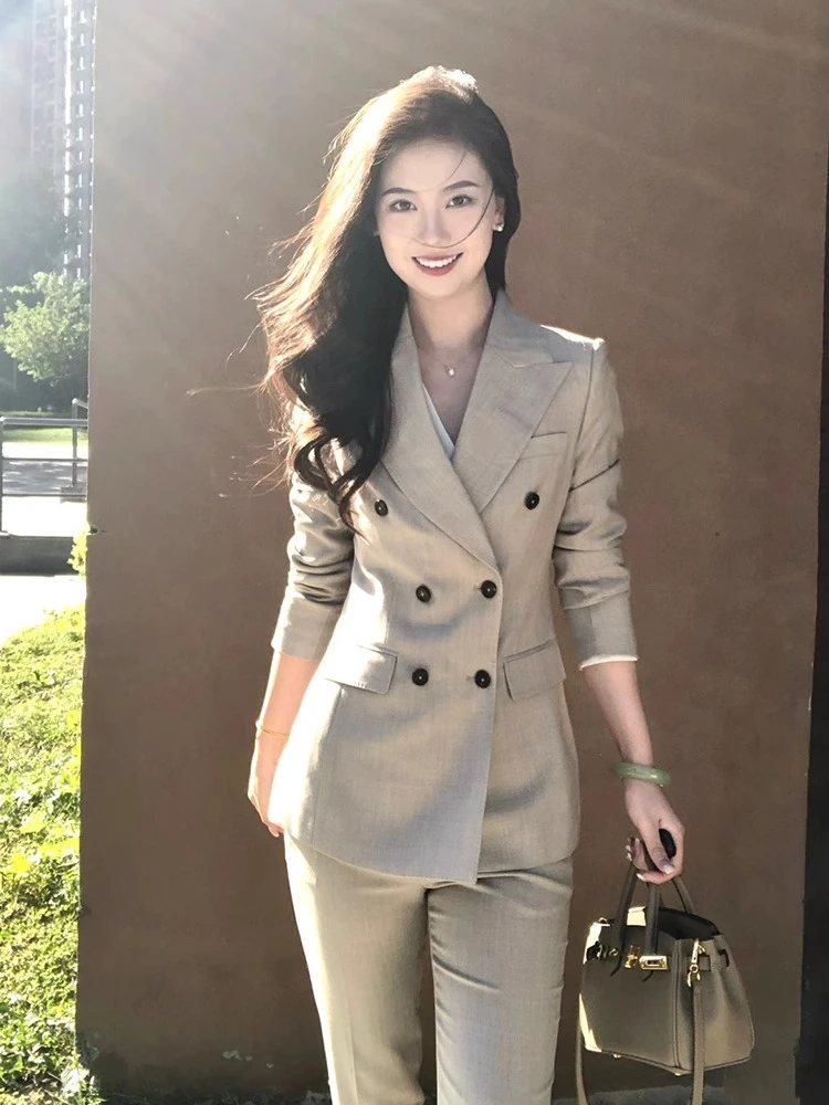 高端双排扣西装套装女春秋气场强大女装职业正装女神范气质西服