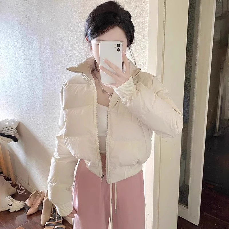 白色短款免洗棉服女冬季时尚设计感小个子棉衣棉服保暖立领面包服