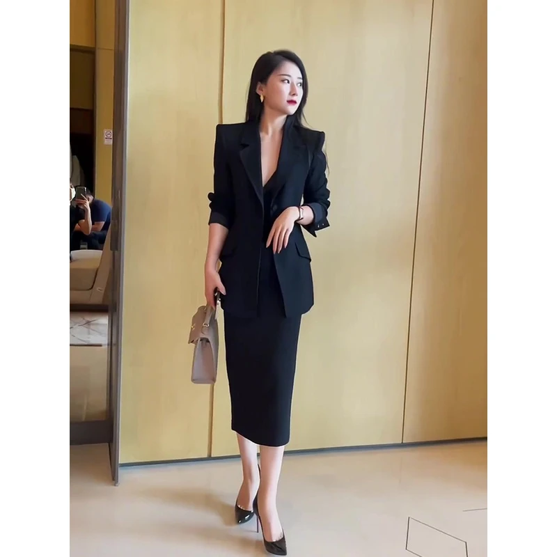 微胖显瘦气质名媛职业西装套装女2025新款半身包臀裙子两件套春夏