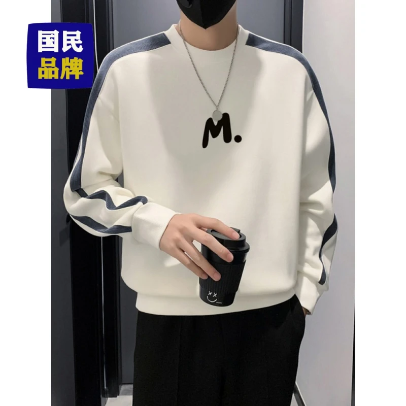 【小扬哥推荐】拼接卫衣男春秋款圆领加绒外套潮牌2023新款痞帅印