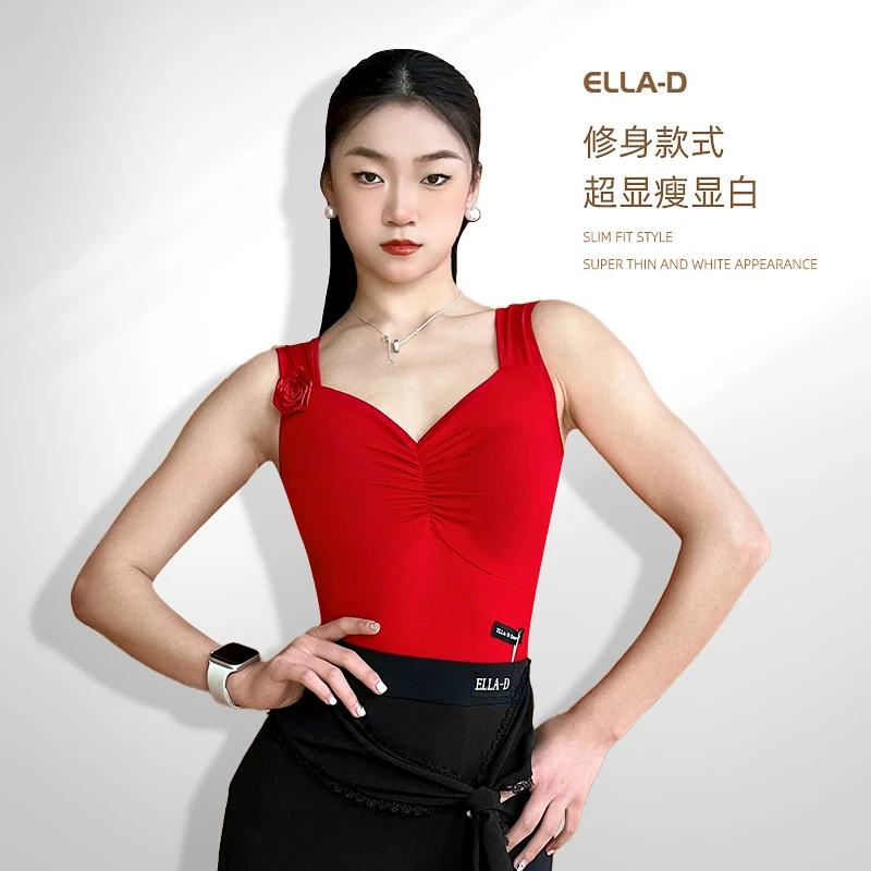 品牌10年庆！特价！拉丁舞服玫瑰小花上衣高弹修身简单大方练功服