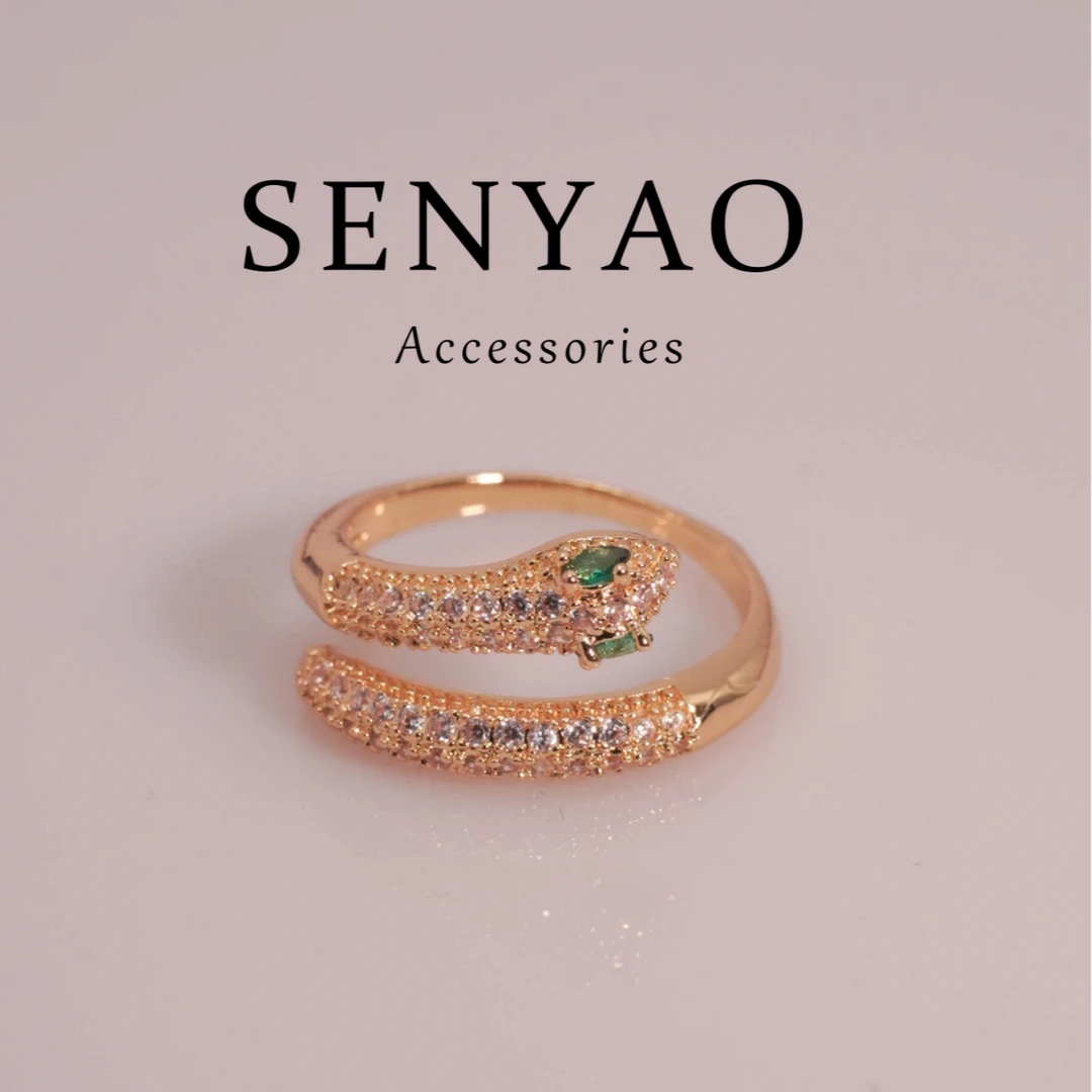 铜合金锆石戒指 SENYAO【C2627】小众镶嵌精致蛇形镶钻戒指