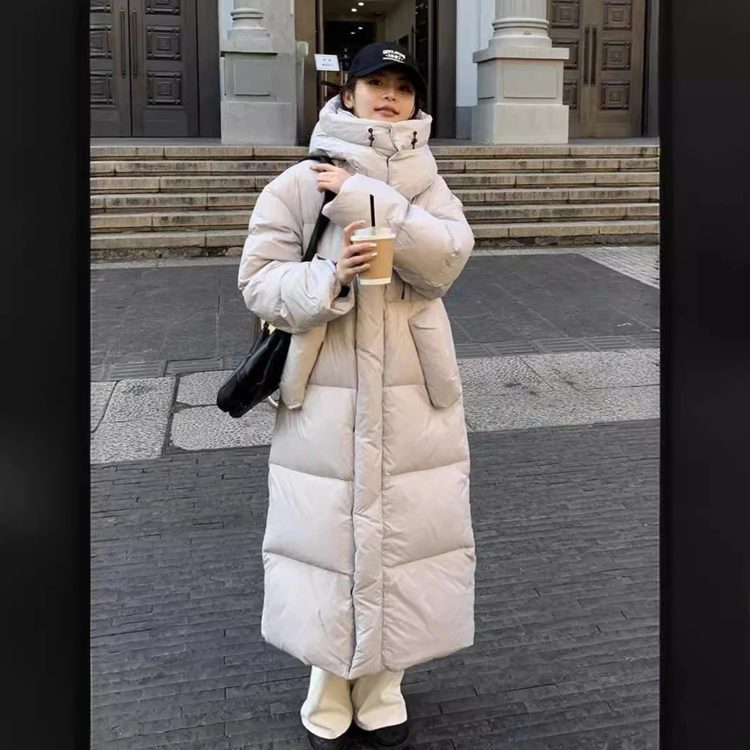 24新款系列泡芙感  柔软面料韩系防风加厚长款连帽羽绒服5222