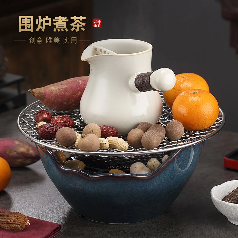 罐罐壶围炉烤茶一套电陶炉烤茶套侧把煮茶器中式陶瓷黑白茶煮茶炉