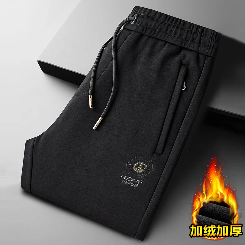 男士高品质秋冬加绒加厚休闲裤潮流小直筒男裤宽松运动刺绣束脚裤