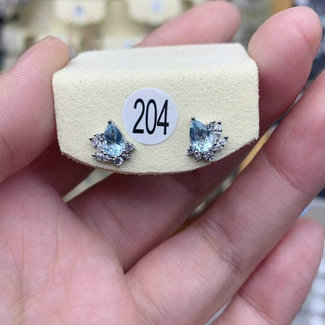 海蓝宝石耳饰银S925镶嵌