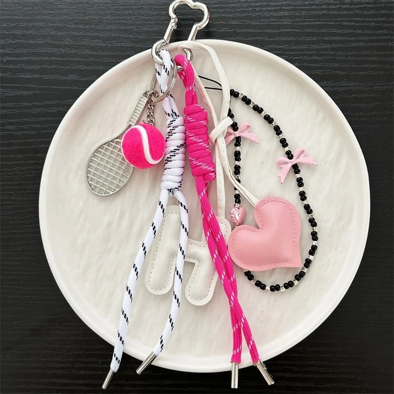 miu系情侣编织包包挂件创意爱心蝴蝶结挂绳个性钥匙扣包挂饰配件