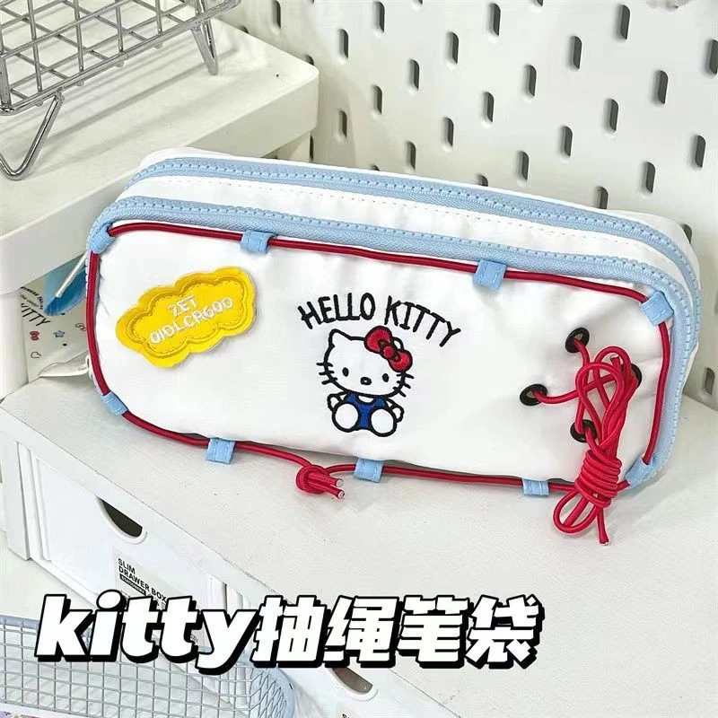 可爱凯蒂猫抽绳笔袋高颜值大容量学生刺绣创意多功能文具盒收纳盒