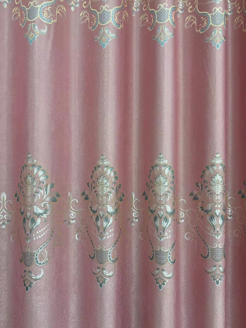 雪尼尔绒 欧花提花刺绣窗帘 粉色