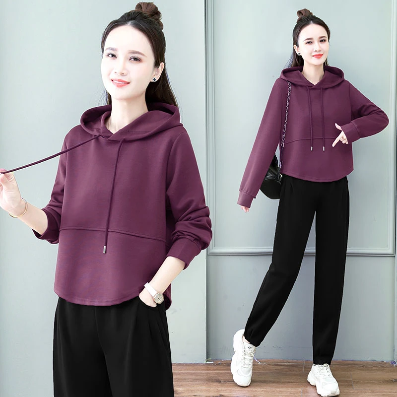 时尚气质简约卫衣套装女2023年秋冬新款休闲减龄百搭卫衣2392