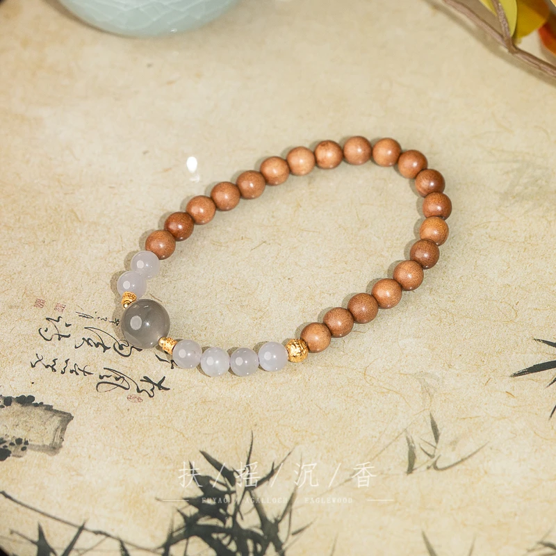 印度迈索尔老山檀搭配烟紫和田单圈国风设计款手串LST0180MD0227