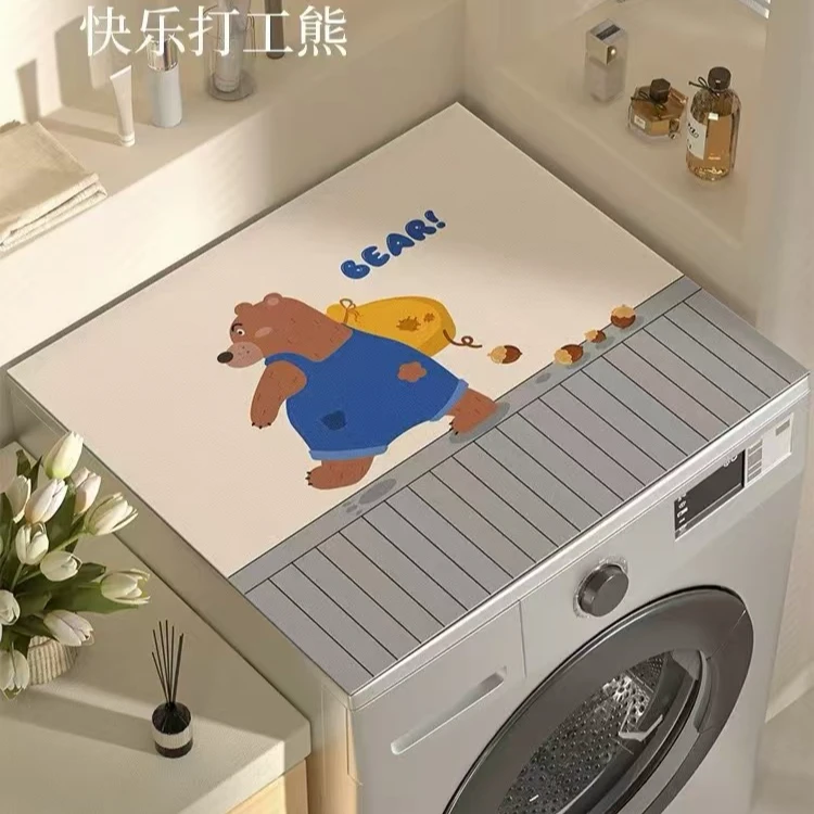 印象-快乐打工熊【60x60】硅藻泥标准洗衣机盖垫吸水防滑