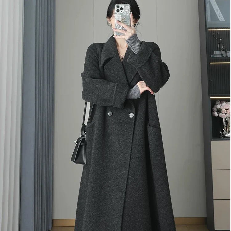 【反季清仓】韩版宽松加厚长款腰带显瘦双面羊毛大衣外套女