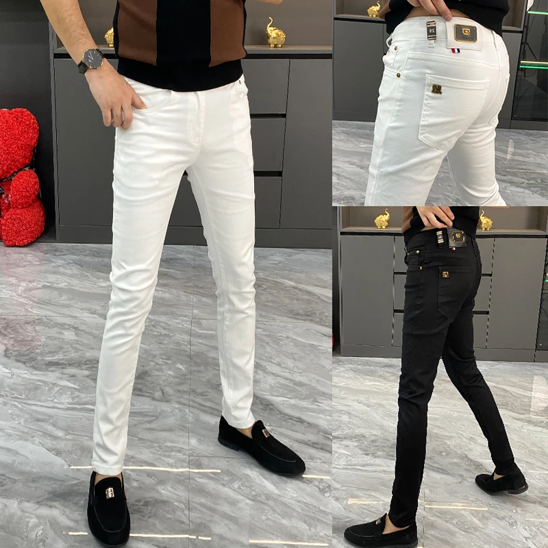 2025秋冬季牛仔裤男时尚简约气质百搭白色直筒裤商务修身小脚男裤