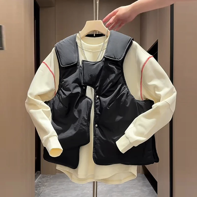 2024秋冬新款棉马甲男士潮流宽松魔术贴背心纯色痞帅加厚保暖背心