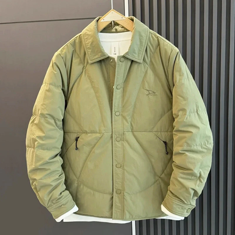 冬季轻薄羽绒服男士时尚潮流百搭休闲上衣韩版纯色简约白鸭绒外套