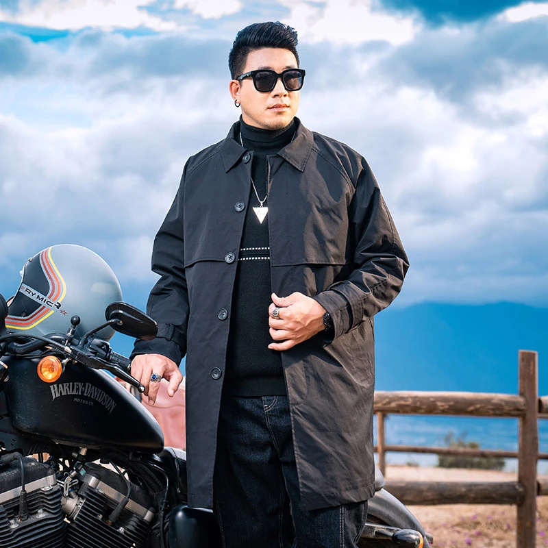 潮牌大码男装2023秋冬季中长款立领风衣夹克外套百搭防风大衣外套