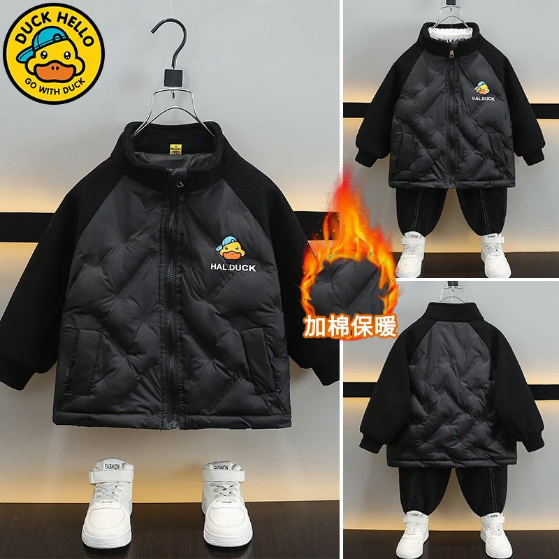 小黄鸭棉衣冬季上衣帅气压花棉服宝宝秋冬保暖棉袄中小童外套