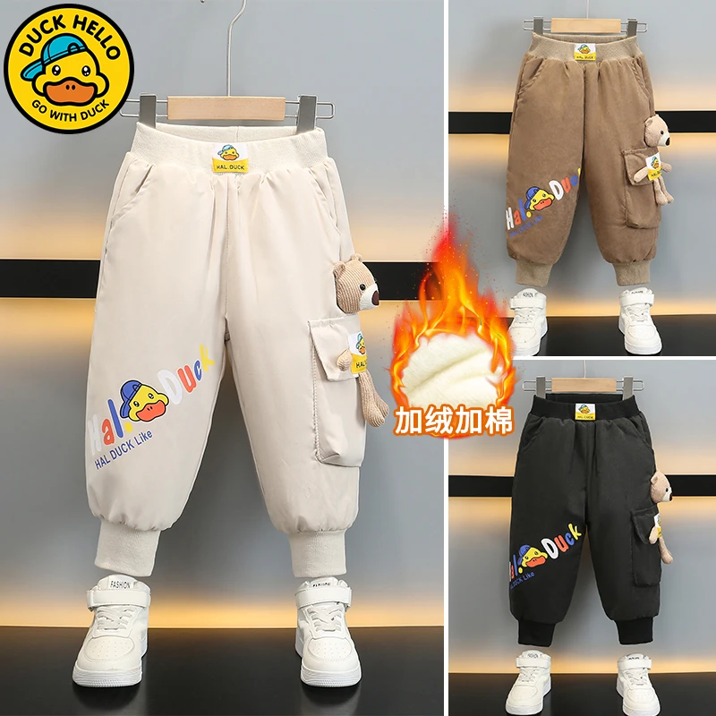 【羊毛蚕丝】儿童冬装加绒棉裤2024新款中小童加厚卡通小熊休闲卫裤