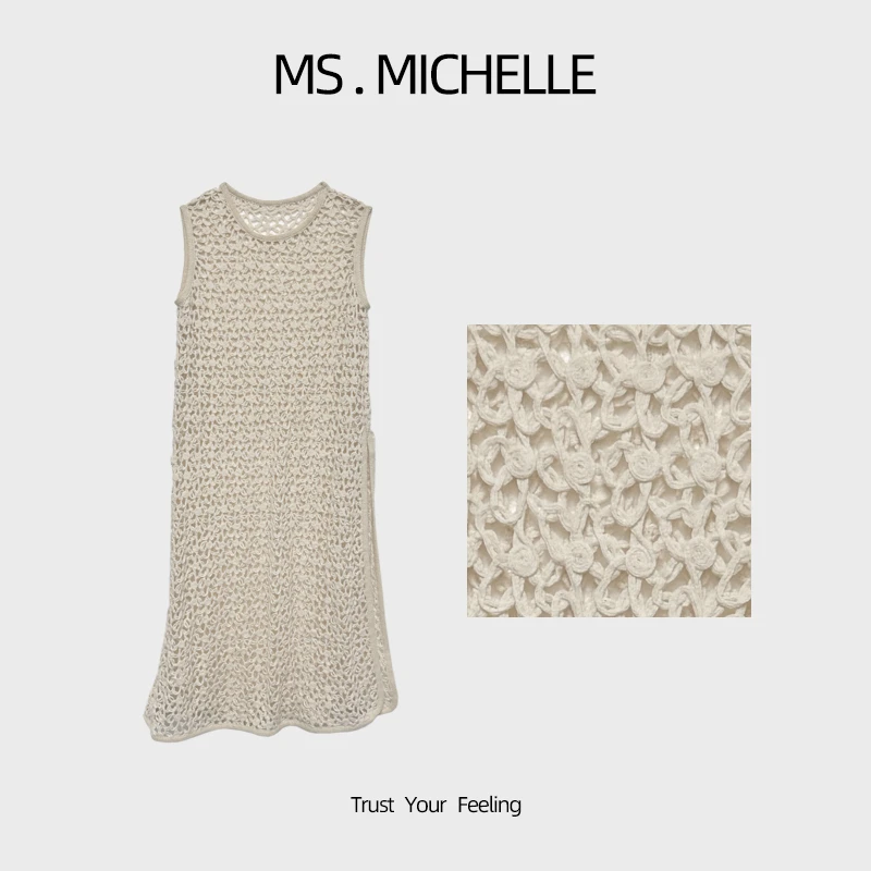 MS.MICHELLE 极简风小众镂空套头针织罩衫连衣裙5018