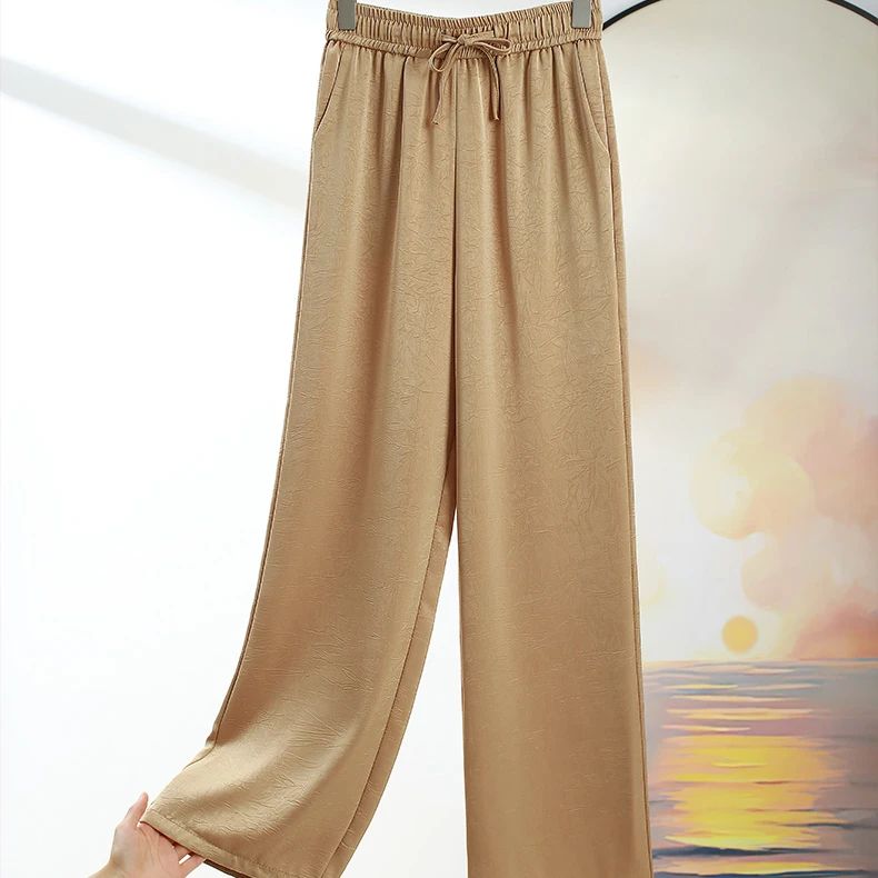 02桑蚕丝阔腿裤女夏季薄款高腰垂感香云纱休闲裤新款真丝直筒裤