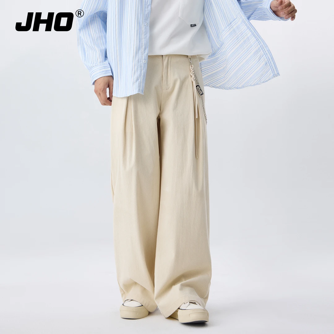 JHO慵懒高级感纹理垂坠休闲裤男女早春新款宽松直筒双褶阔腿裤子