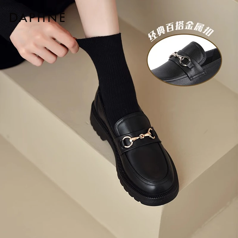 达芙妮乐福鞋女英伦风2025新款夏季时尚百搭经典单鞋黑色小皮鞋女