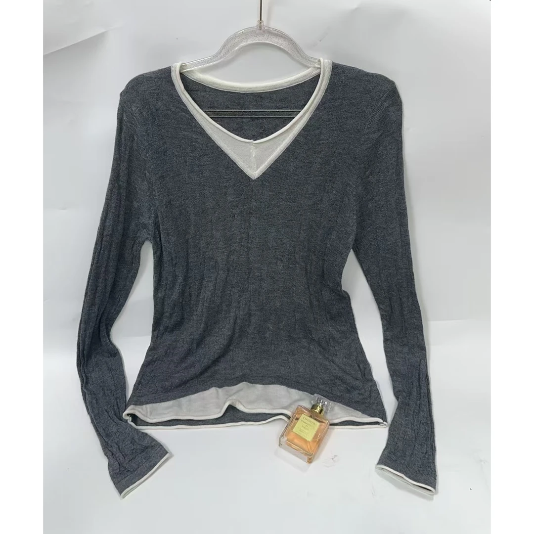 Y6011长袖毛衣显假两件针织休闲上衣针织毛衫