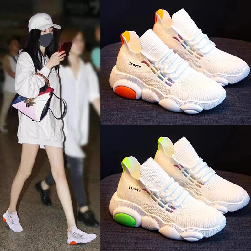4.5cm轻便软底运动休闲鞋新款百搭老爹小白鞋网红飞织ins透气女鞋