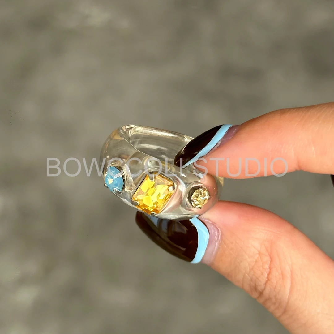 铜合金树脂戒指 【童话】小众透明简约彩色ins韩感秋冬戒指