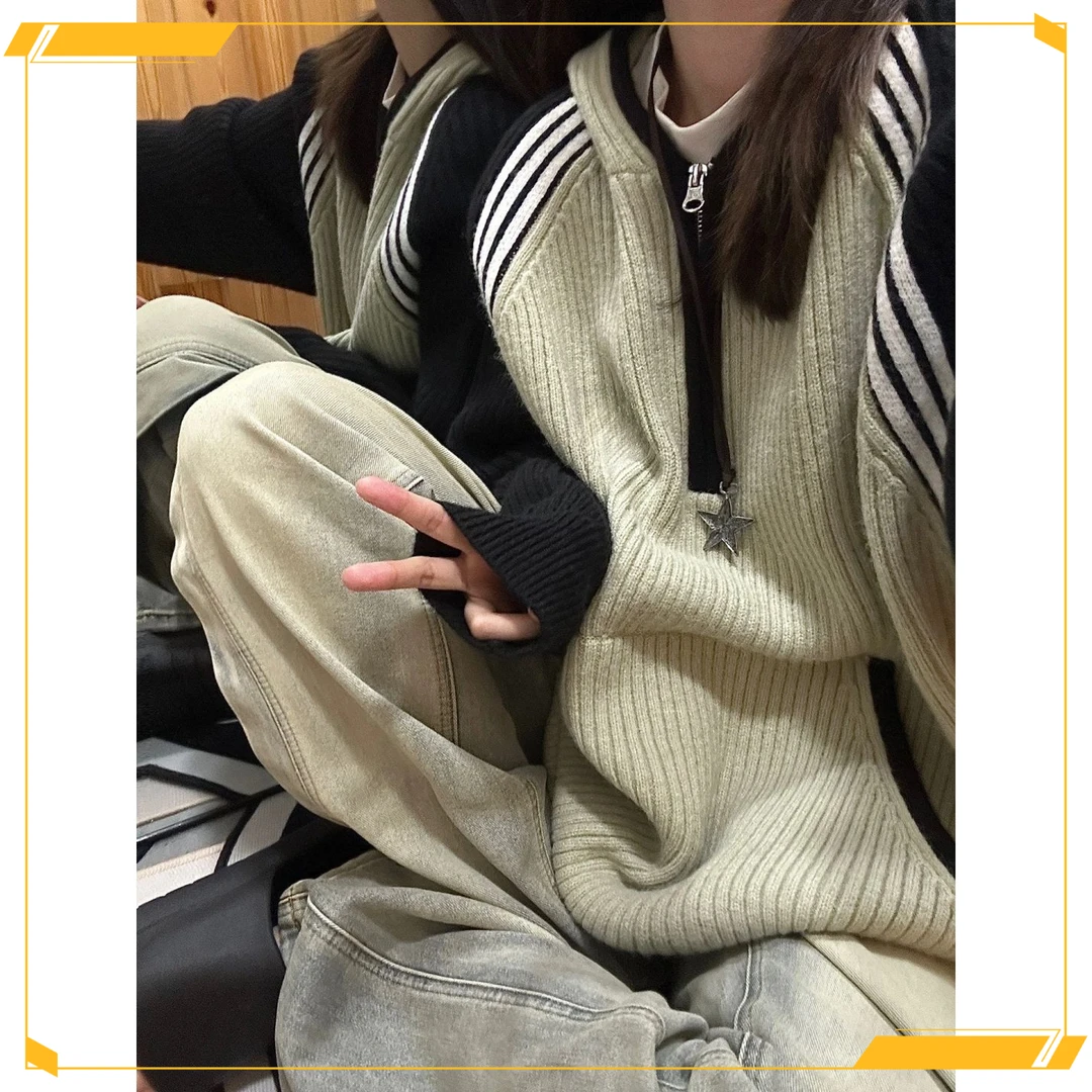 【小扬哥推荐】美式复古毛衣男春秋冬宽松外穿慵懒风设计感小众拼