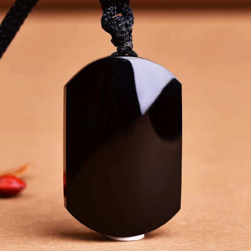 黑水晶无事牌吊坠男项链女饰品黑水晶原石项坠水晶黑晶多样性发一