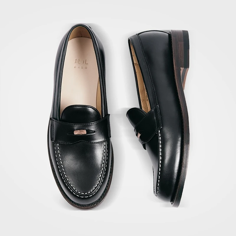 玩累了的孩子！固特异真皮手工复古休闲一脚蹬春夏透气乐福鞋男款