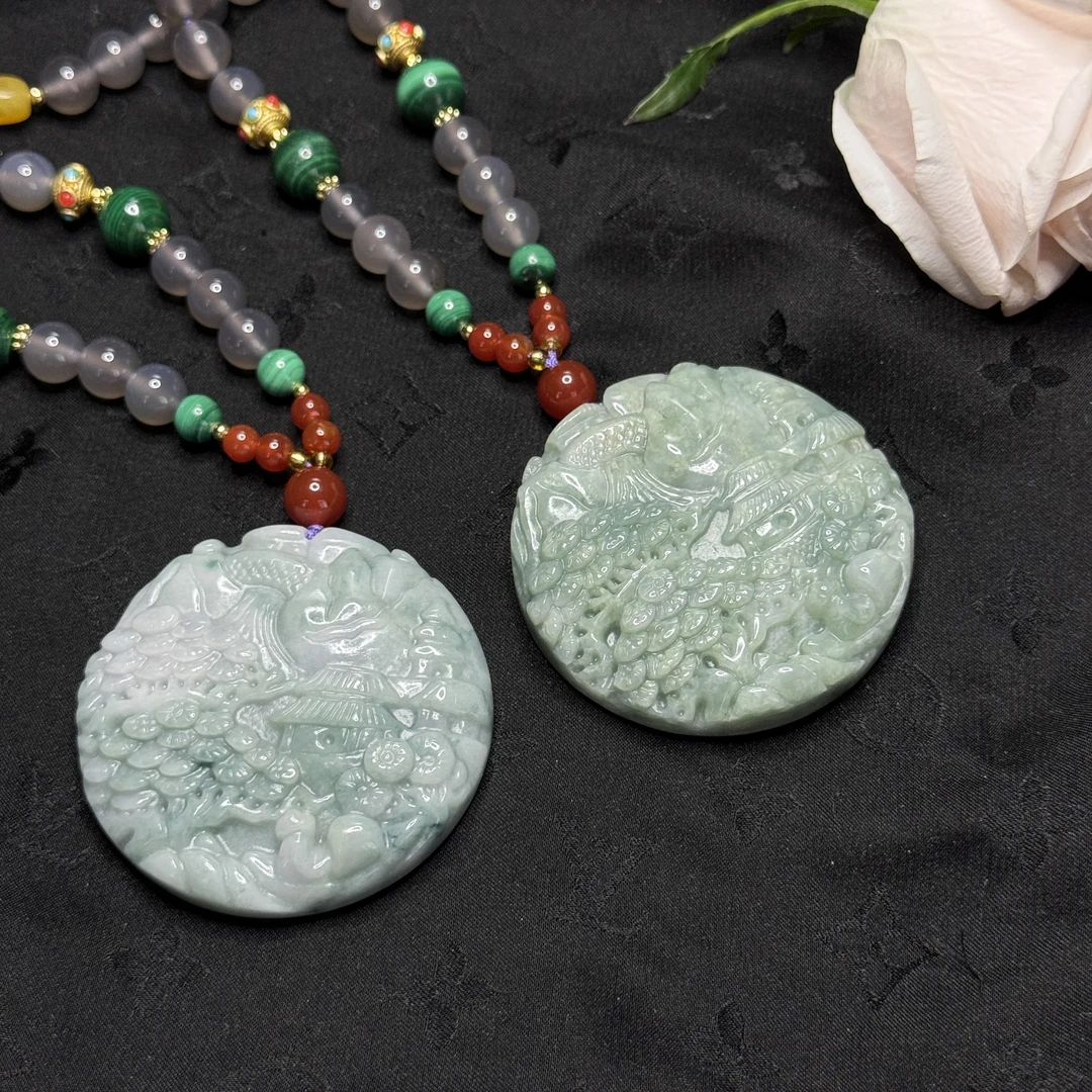 【玉合缘】天然翡翠山水大圆牌吊坠-多样性发一 3169