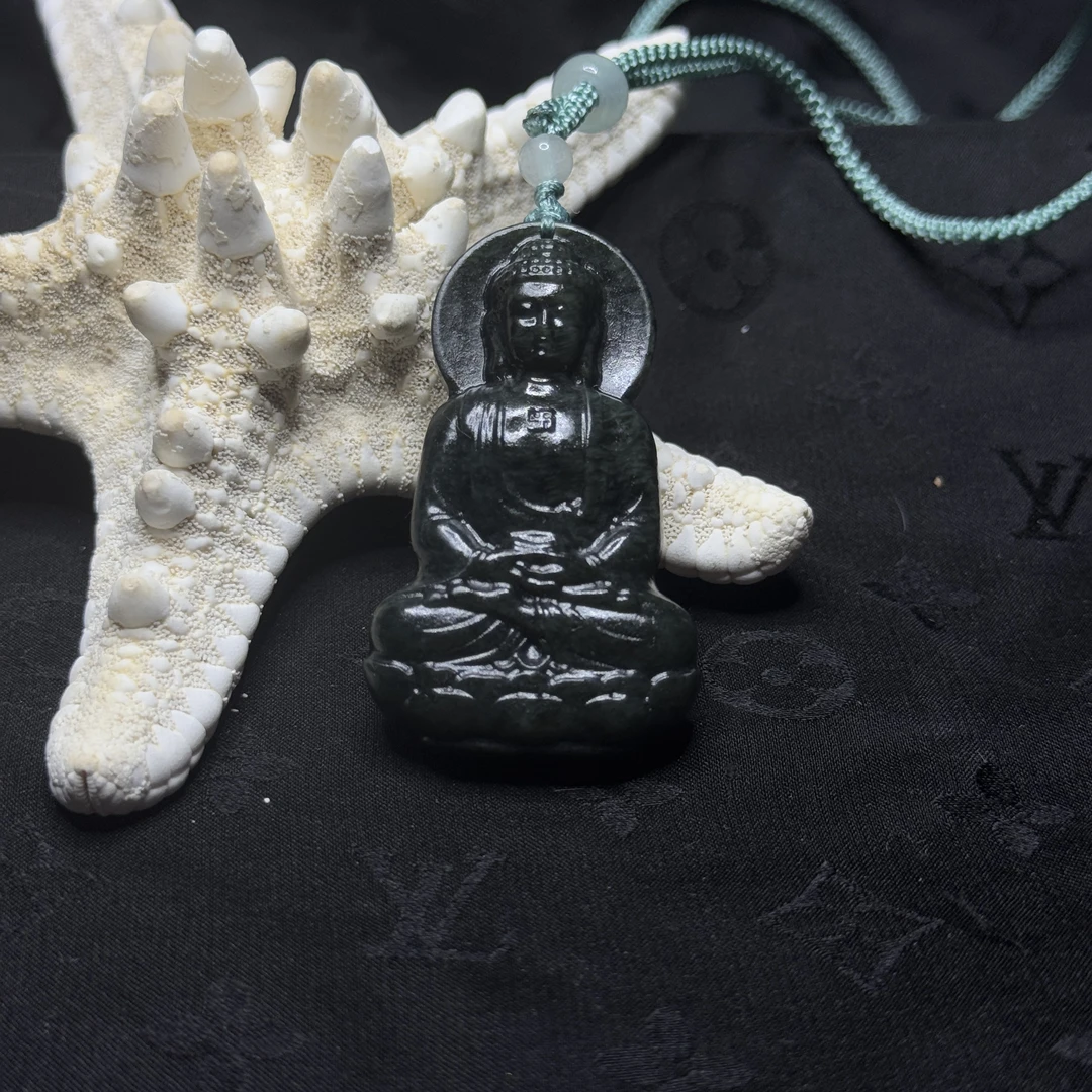 【玉合缘】天然和田玉青玉如来佛牌吊坠 4338