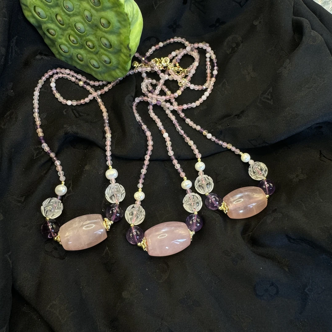 【玉合缘优选】天然粉水晶搭配彩色水晶颈式链（多样性发一）8101