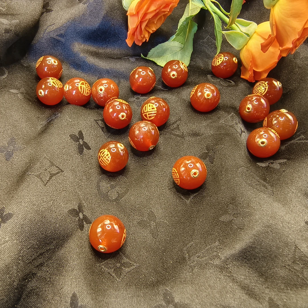 【玉合缘】天然玛瑙福字圆形18k金扣头吊坠 6004