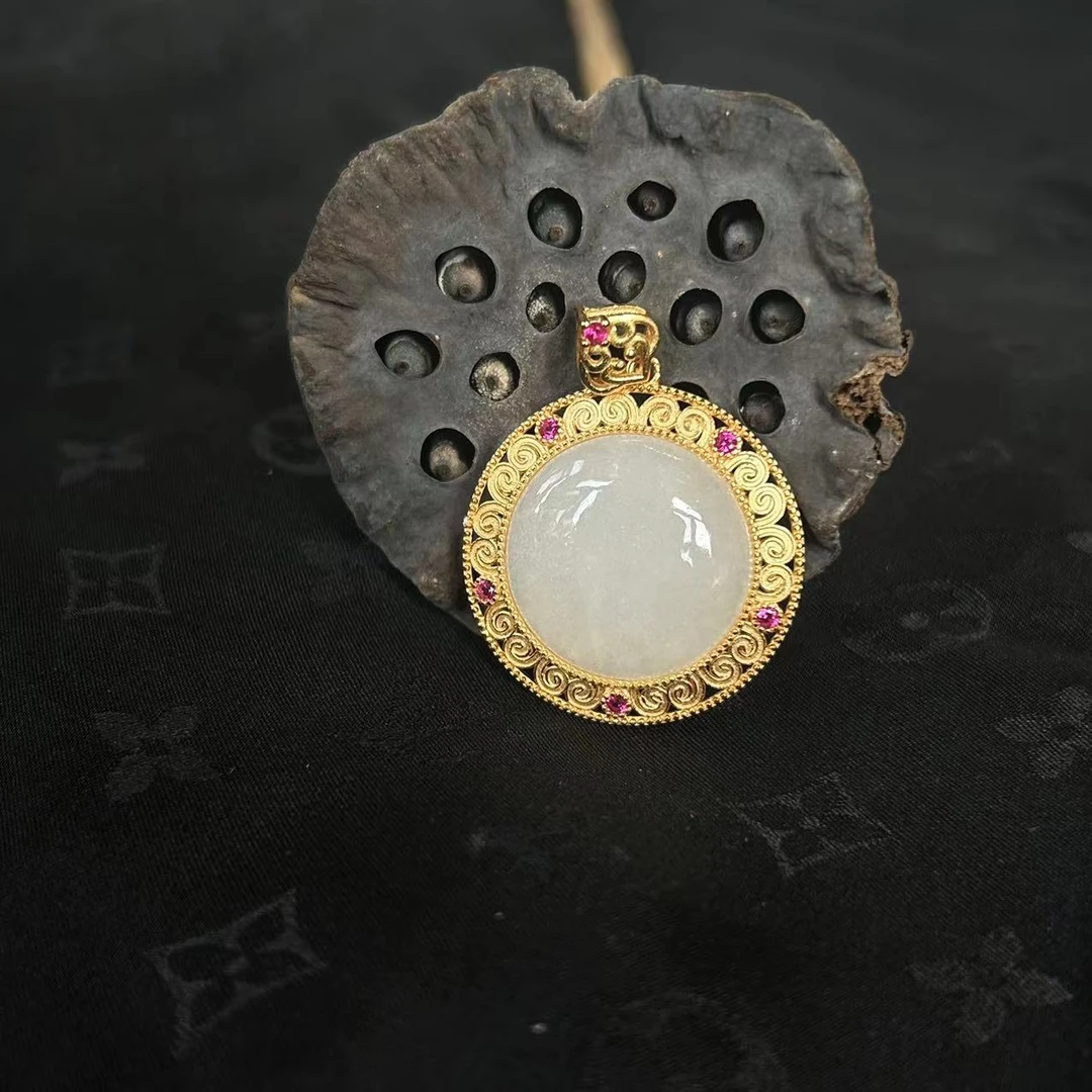 【玉合缘优选】天然和田玉蛋面925造型吊坠 9159