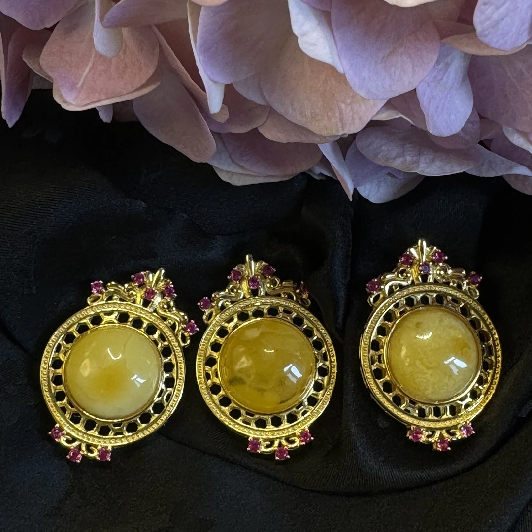 【玉合缘优选】天然蜜蜡老蜜蜡圆盘吊坠银925镶嵌（多样性发一）9253