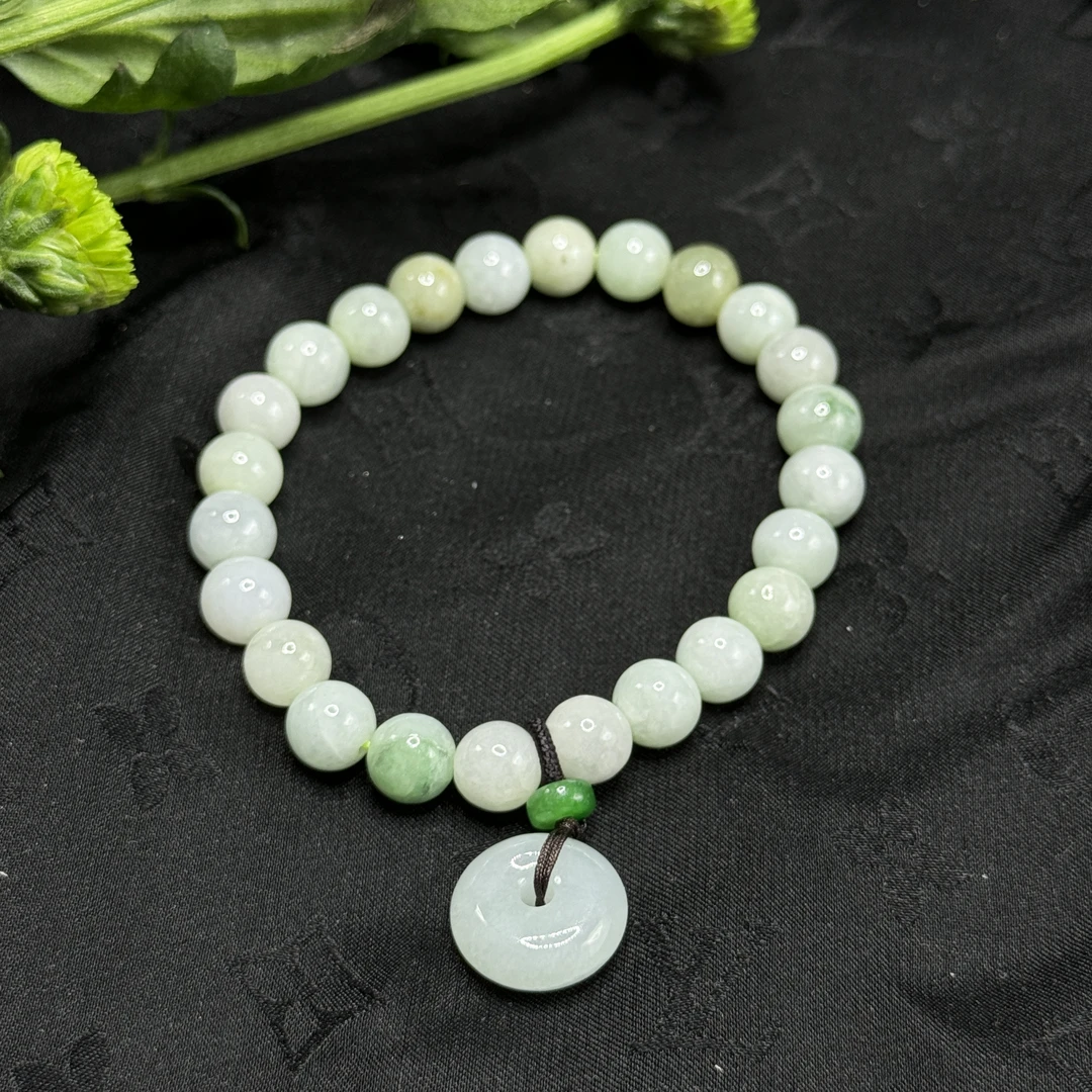 【玉合缘】天然A货翡翠带平安扣挂件手串 9269