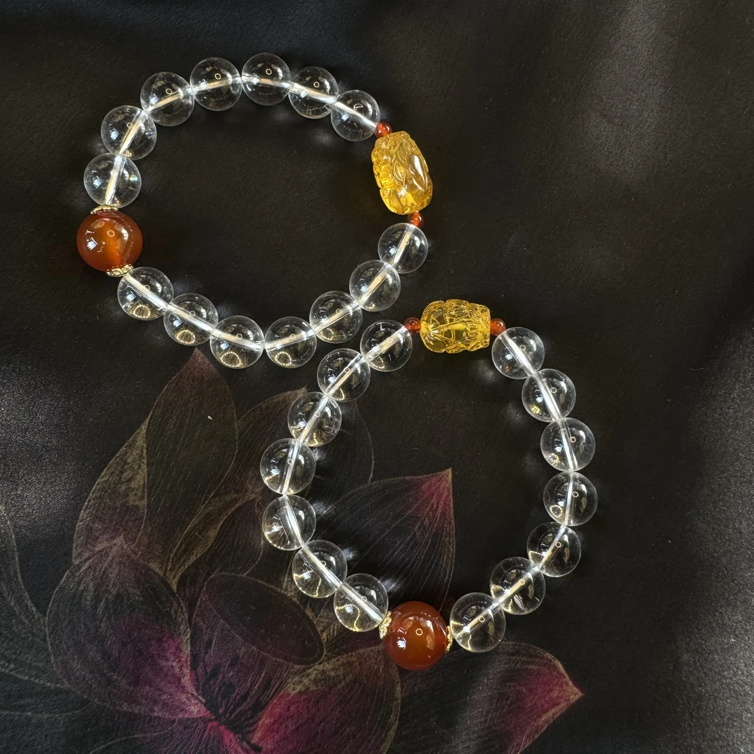 【玉合缘优选】天然白水晶蜜蜡貔貅吊坠12mm+-多样性发一 8259