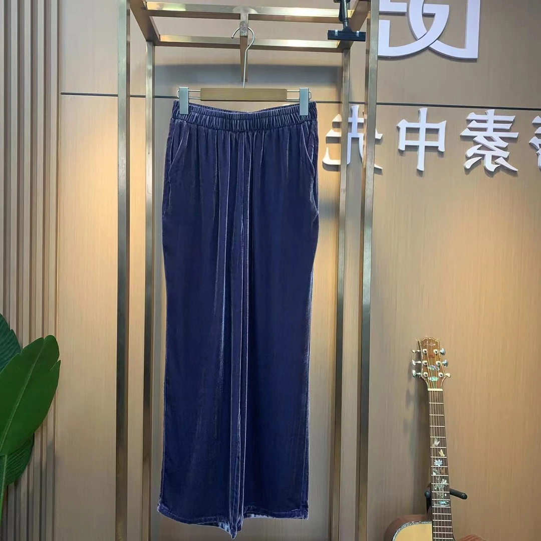 【蒂素丝绸】   高定新款桑蚕丝丝绒有袋直筒裤       146