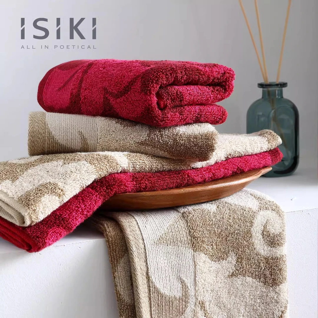 金号依诗家 100%全棉毛巾全棉加厚提花优雅红色结婚礼物吸水面巾