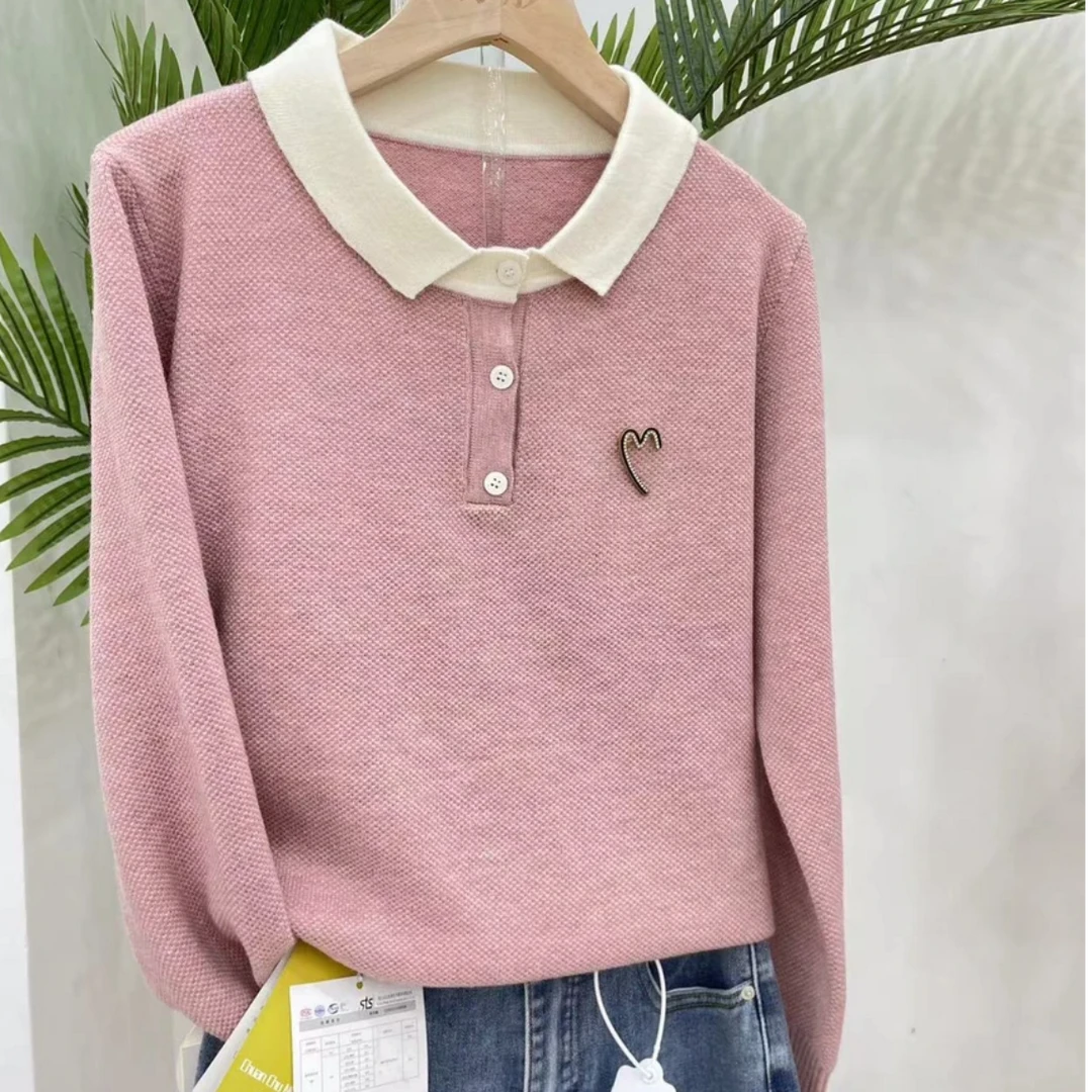 84【星云粉】秋冬新款时尚减龄小方领胸针款套头针织衫