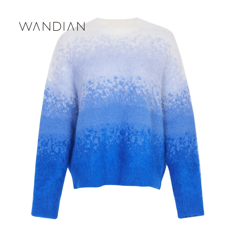 婉甸克莱茵蓝渐变毛织套头衫1234W49SD5