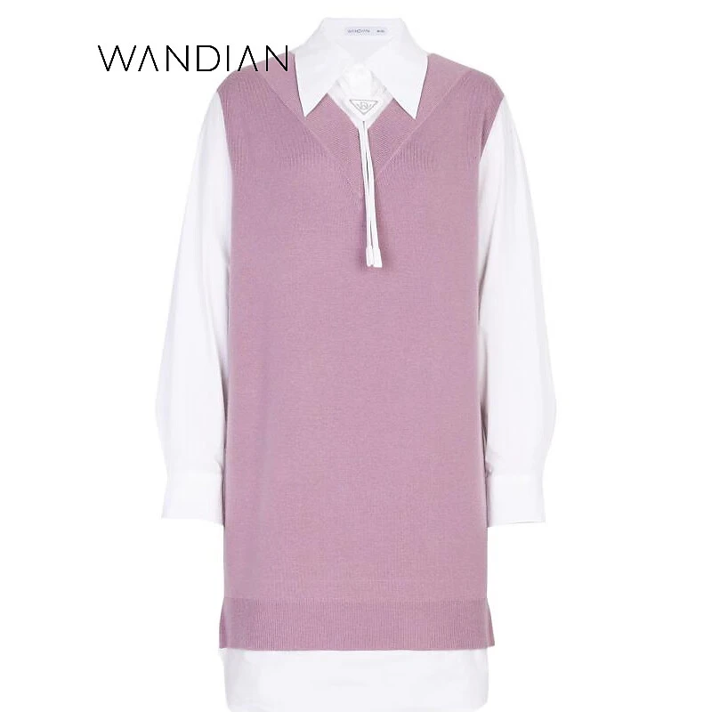 婉甸紫雾色毛织拼接连衣裙1231N05SX2