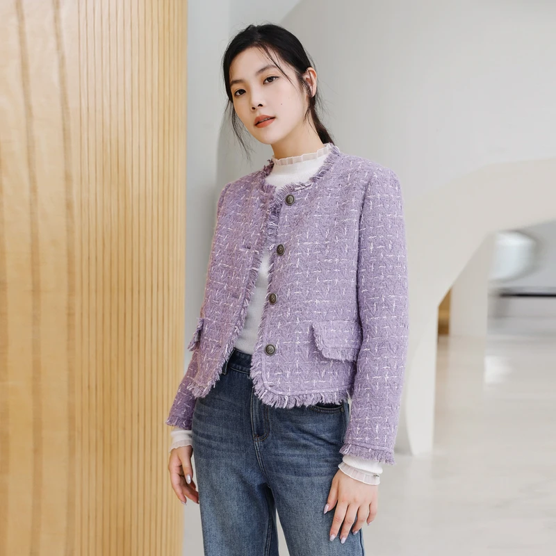 婉甸海雾紫粗花呢外套1234E12RJ3