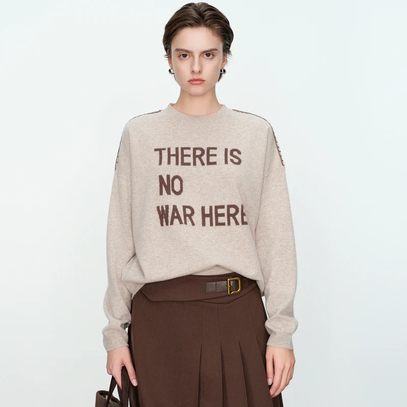 婉甸燕麦色字母提花毛织套头衫1234W69RX2YX